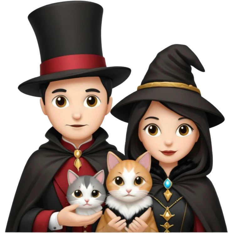 magician couple and their pet cat emoji