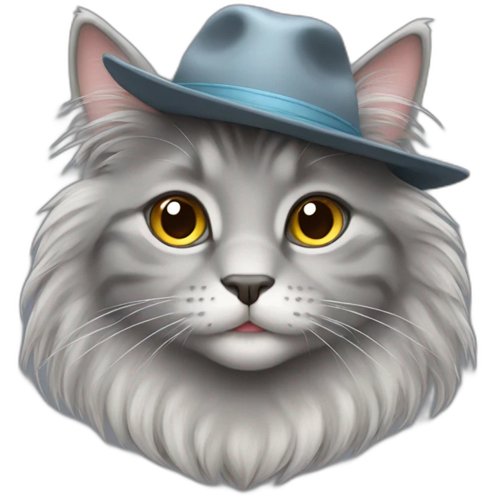 cute 2 years old gray cat with long hair and a hat emoji