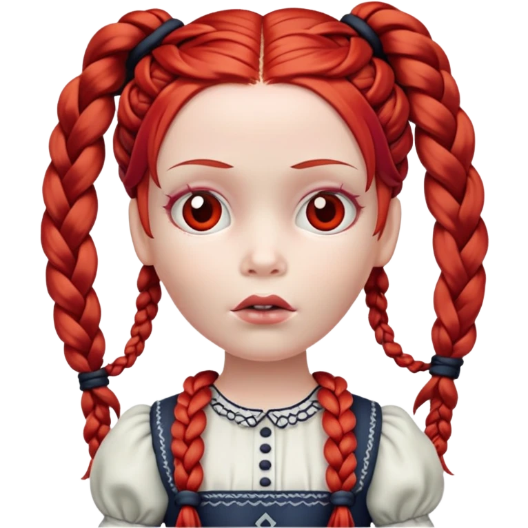 Scary doll with red hair in braids emoji