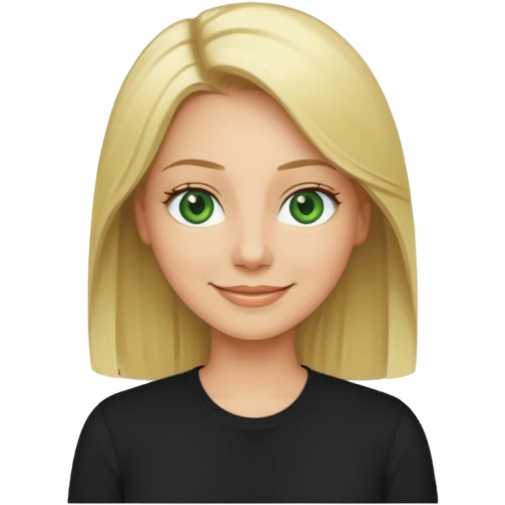 40 yr old blonde straight hair green eyes black shirt smiling emoji