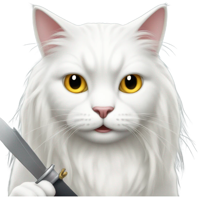 Evil long haired white cat holding knife emoji