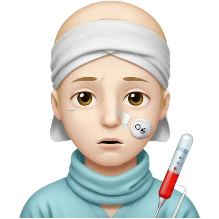 sick person with a termometer on her mouth and a bandage on the head emoji