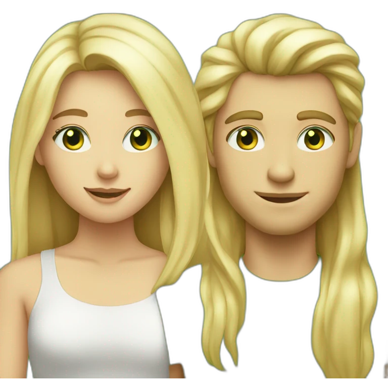 Blonde girl with green eyes with blonde guy with long hair emoji