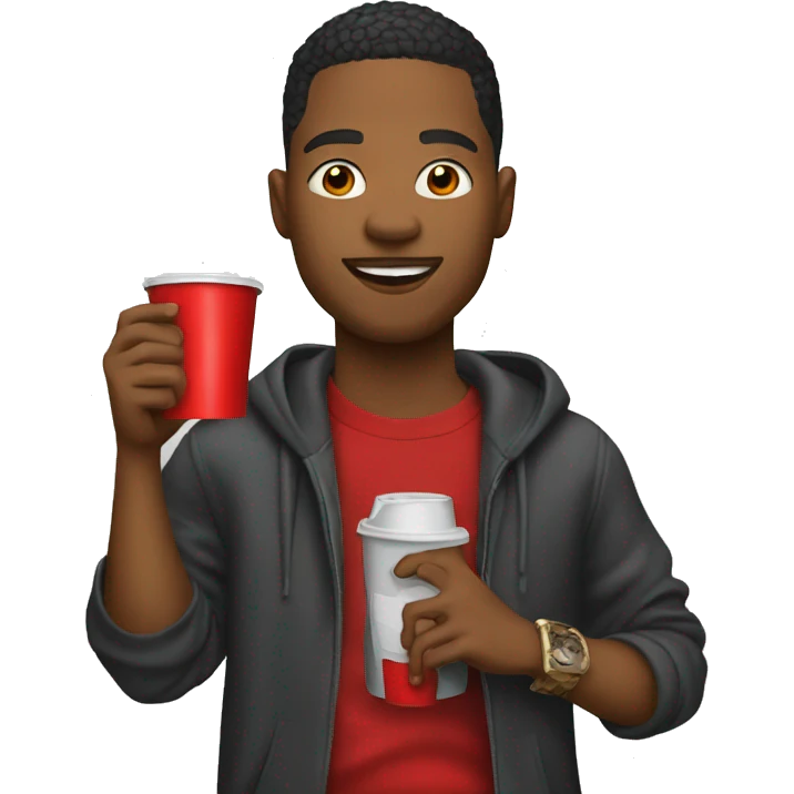 A young rapper man holding a red cup emoji
