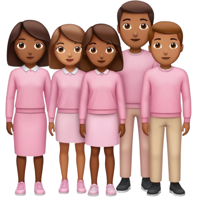Medium brown big family wearing light pink emoji