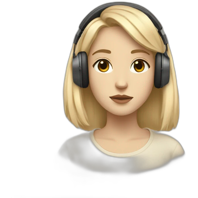Lo-fi girl with blonde hair and in bose beige headphones  studing emoji