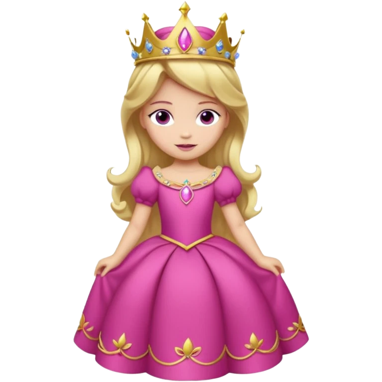 Princesa aurora Disney com vestido fuchsia de manga comprida rosa claro com tiara pequena e dourada de corpo inteiro com olhos lilás de costas emoji