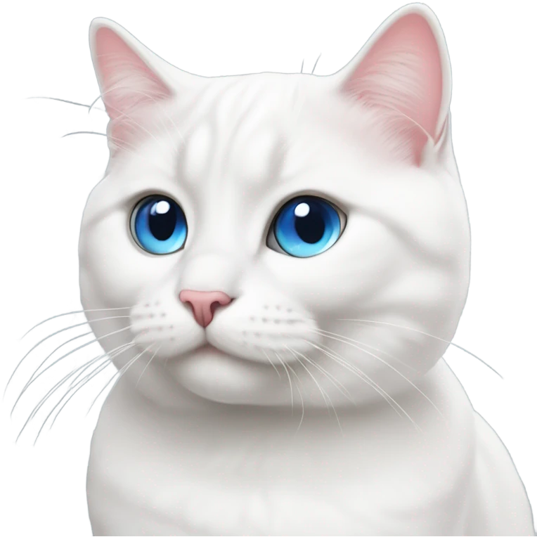 White cute british cat with big round blue eyes and pink nose emoji