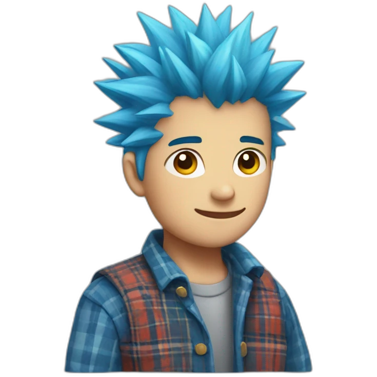 Spiky blue-haired boy In plaid  emoji