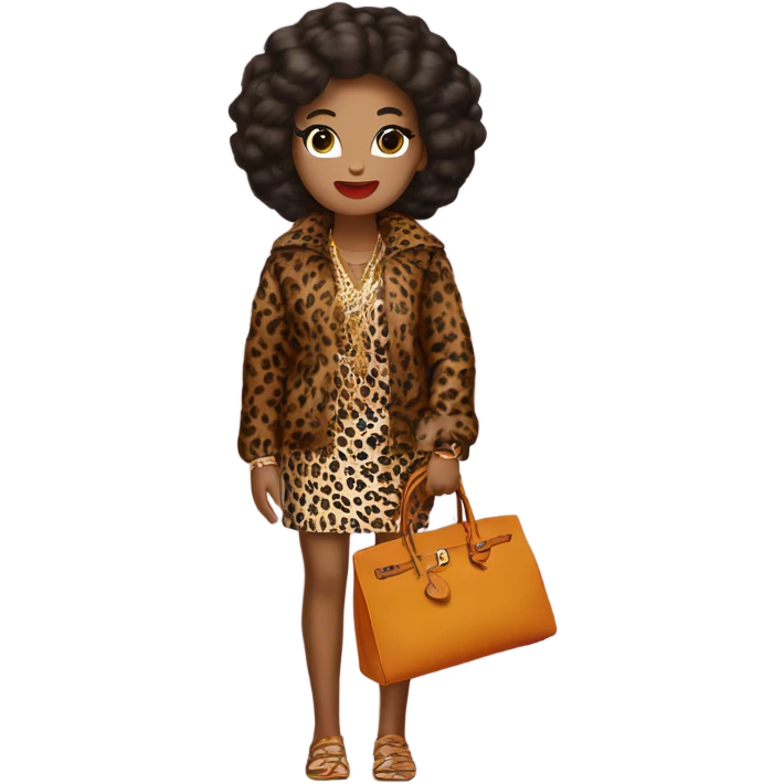 hello kitty wearing leopard printed clothes with hermes bag emoji