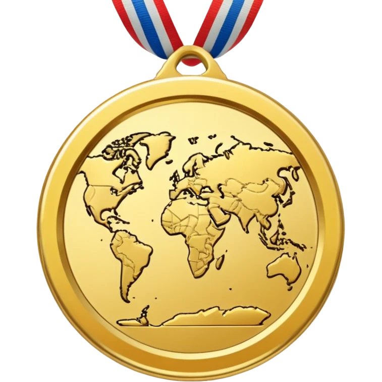a gold medal with a map engraved on it emoji
