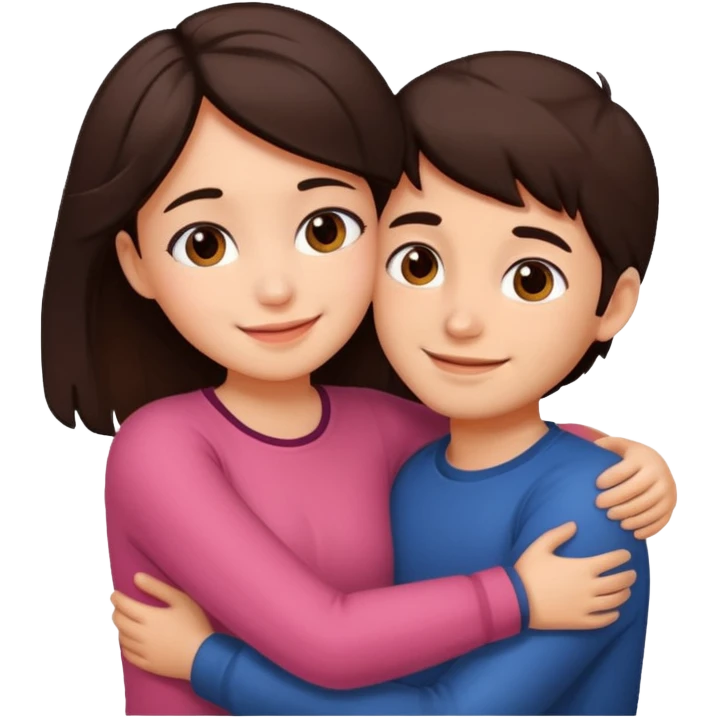 Girl and boy couple Both peach skin and darkish brown hair hugging emoji emoji