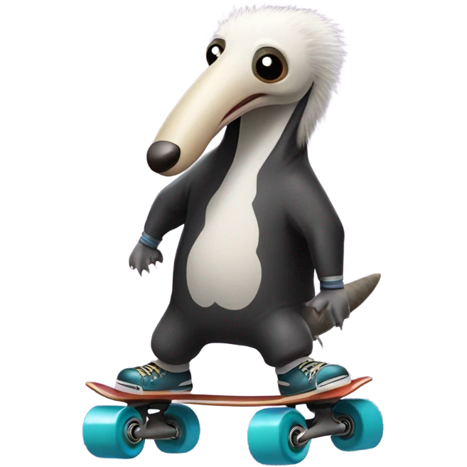 Scary looking anteater riding skates emoji