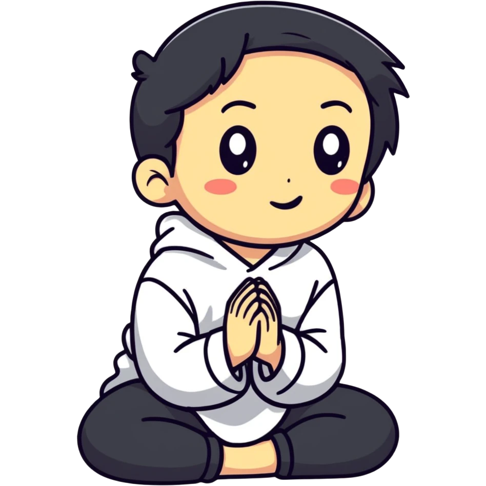 character kneeling and begging with expressive face emoji