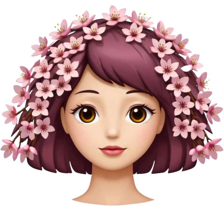 sapin, avec long cils, fleurs de cerisier en bas emoji