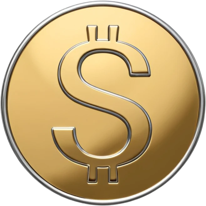 A double dollar sign emoji made of polished silver chrome, smooth metallic surface, glossy reflections, luxury swag vibe, minimal iOS emoji style, centered on white background emoji