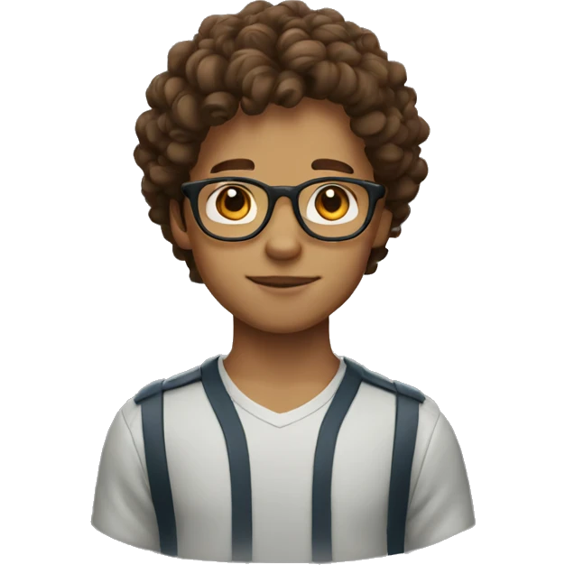 boy with brown curl hair and glasses emoji