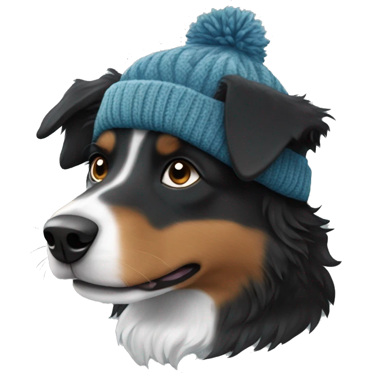 Small black australian shepherd dog wearing a knit cap emoji