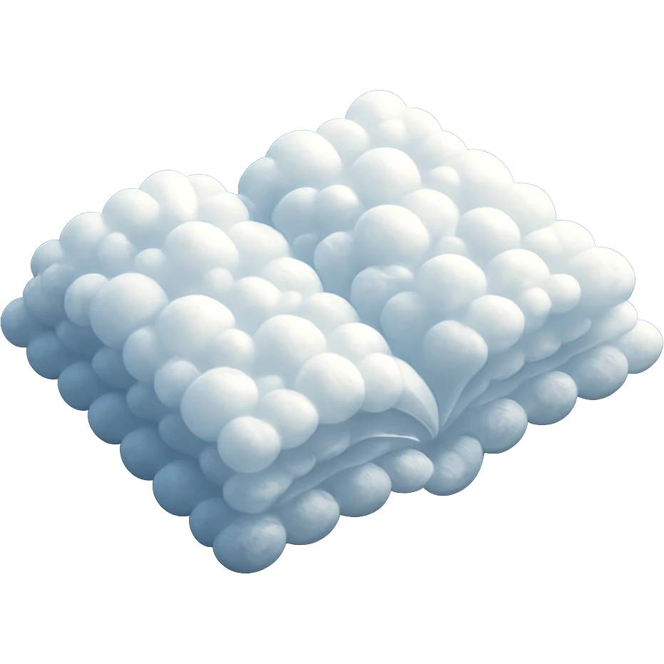 top view of a thick open book made entirely of small, very bright white fluffy convex clouds, matte glass style emoji