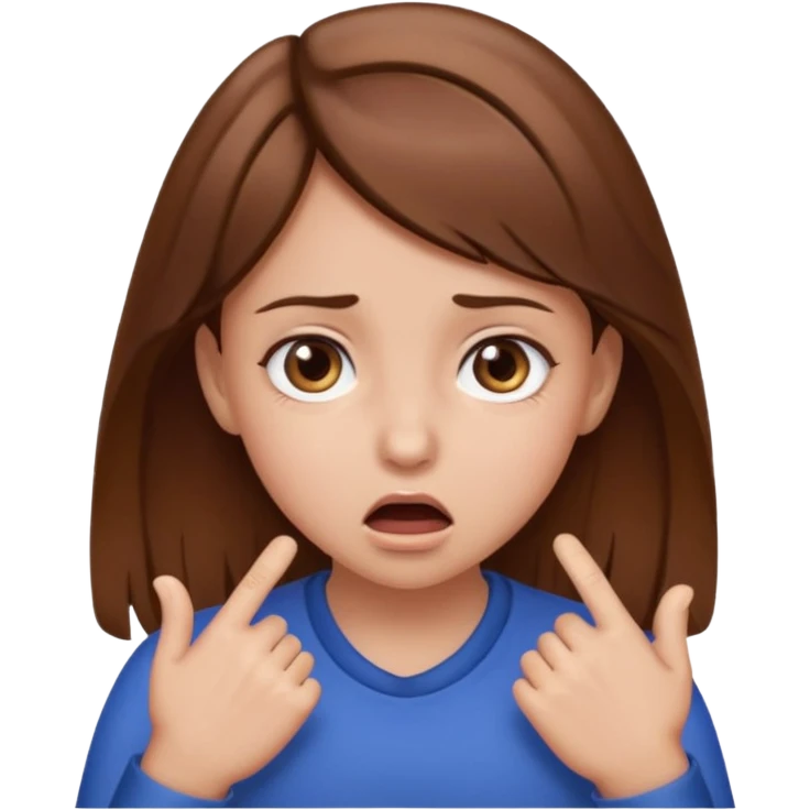 A girl with brown hair and eyes doing the chocking emote emoji