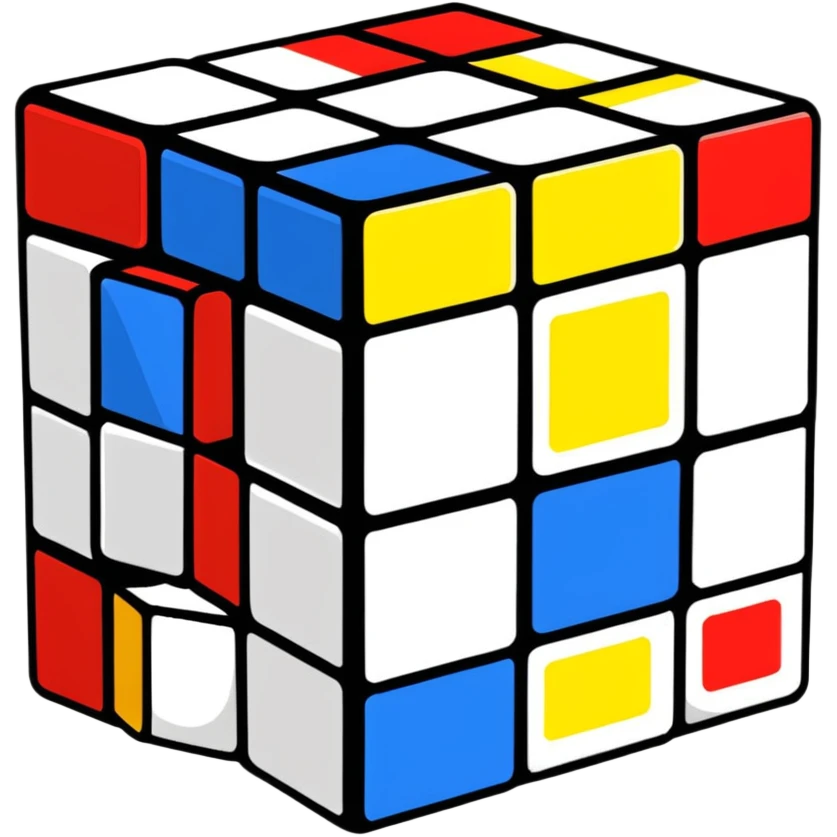 Colorful 3D Rubik's cube puzzle toy, partially solved emoji