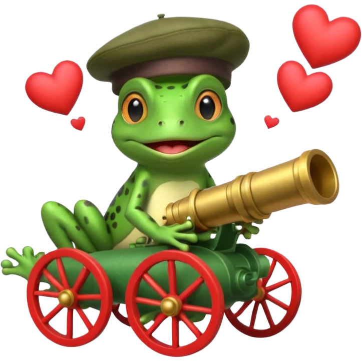 Frog coming out of cannon in Paris with hearts emoji