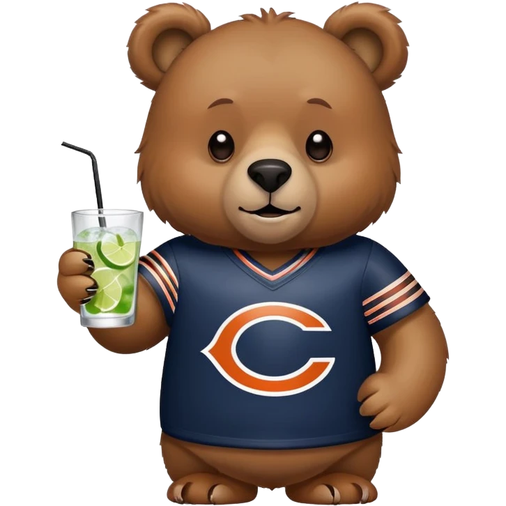 Bear wearing a Chicago bears jersey and holding a gin tonic in its hand  emoji