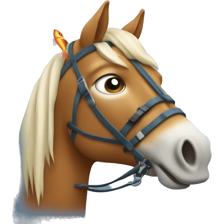Une cheval avec une tête de poisson qui fait du ski emoji