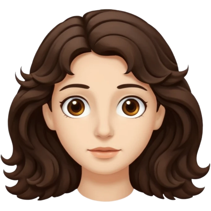 Meduim tone fair skin , brown wide eyes , thick dark brown hair wavy , greek nose ,  emoji