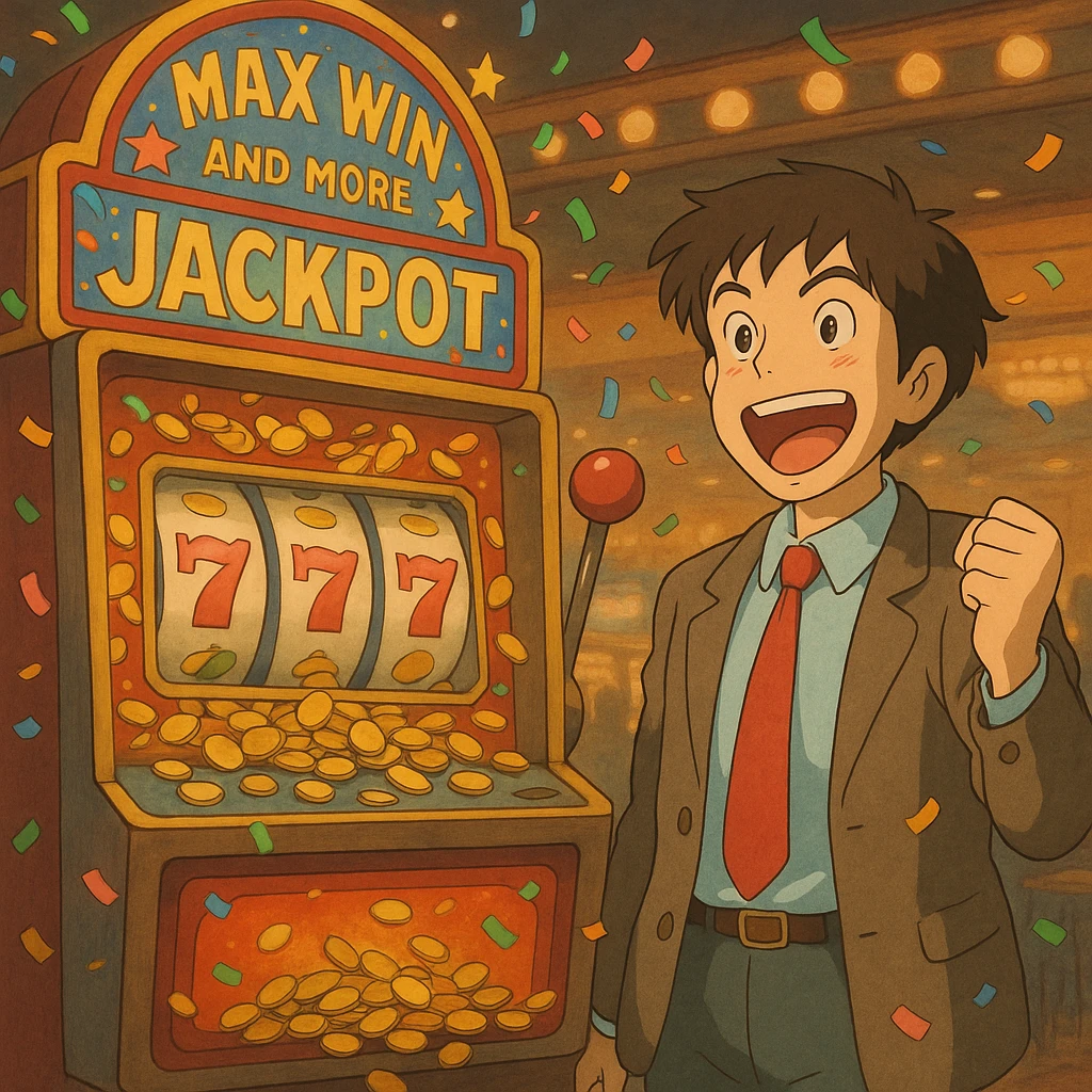 casino max win and more, slot machine jackpot, ghibli style emoji