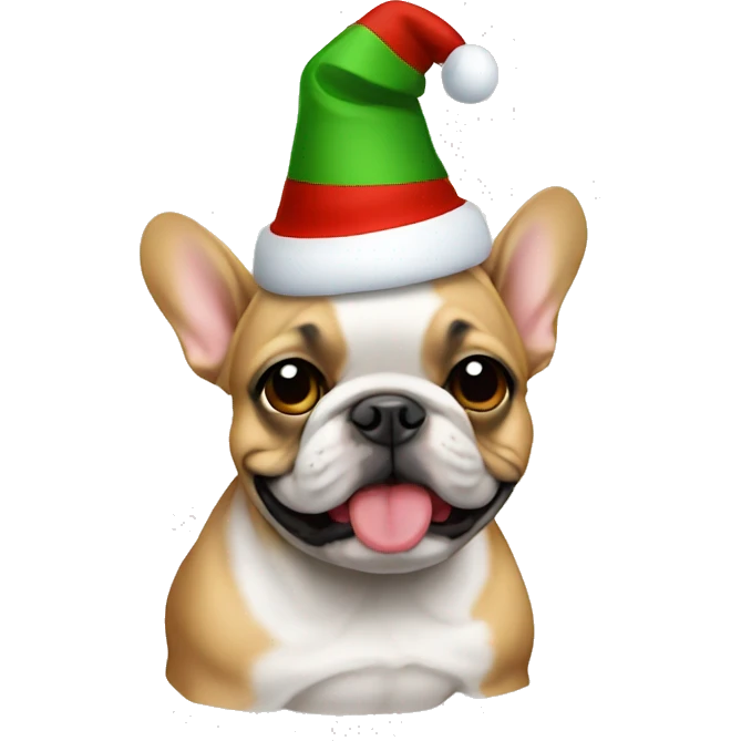 Frenchie with a Christmas hat emoji
