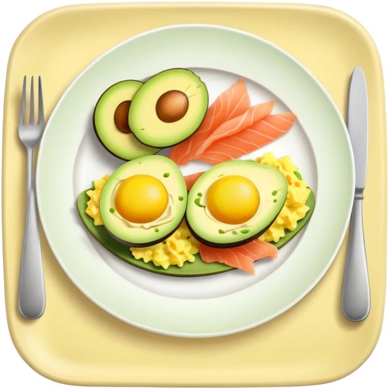 plate with sliced avocado, scrambled-eggs and smoked salmon emoji