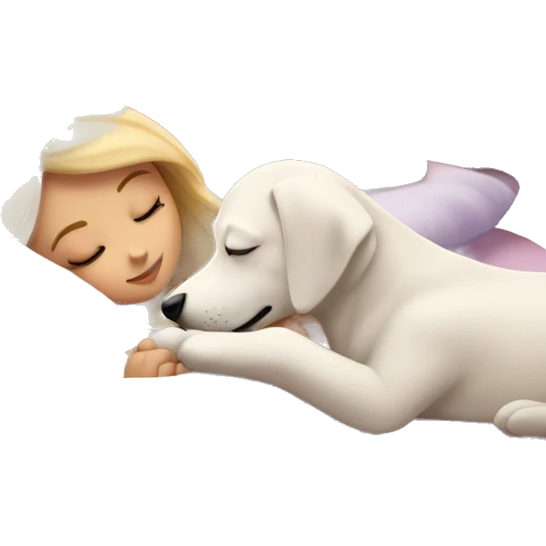 Sleeping beauty in bed with white puppy emoji
