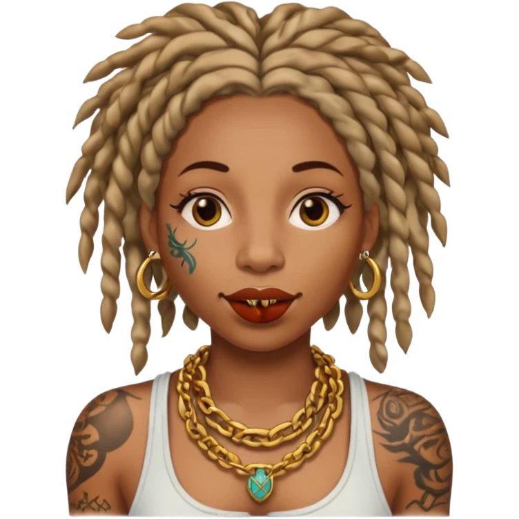 Stem girl with locs, a grill in her mouth and tattoos  emoji