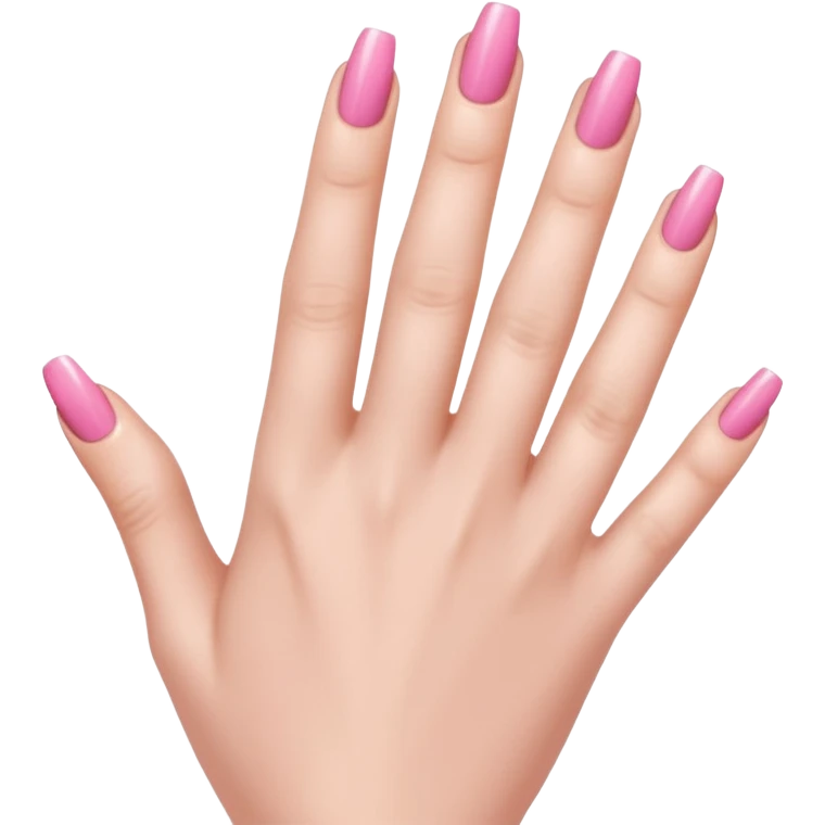  pink close-up of a hand with beautifully manicured nails, glossy pink nail polish, elegant nail shape, soft lighting and shadows, realistic style, emoji