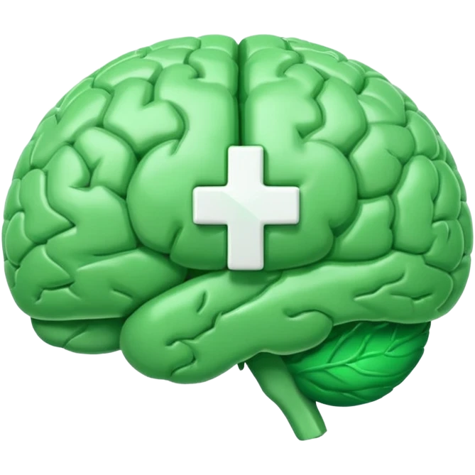 green brain with health logo plus on it emoji