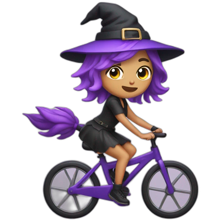 Cute witch purple hair riding spin bike emoji