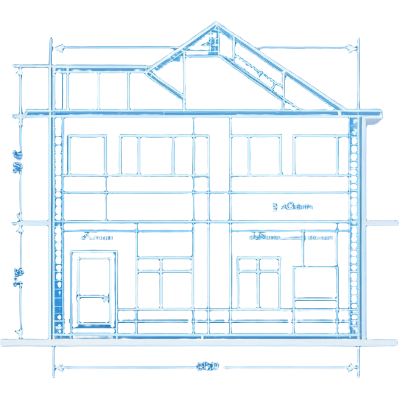 blue blueprint plan with white lines, side view emoji