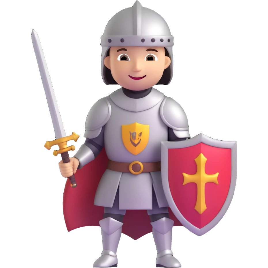 small knight with round shield and short sword, smiling emoji