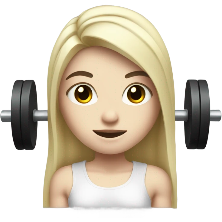 Pale girl with long black hair lifting weights with black eyes  emoji