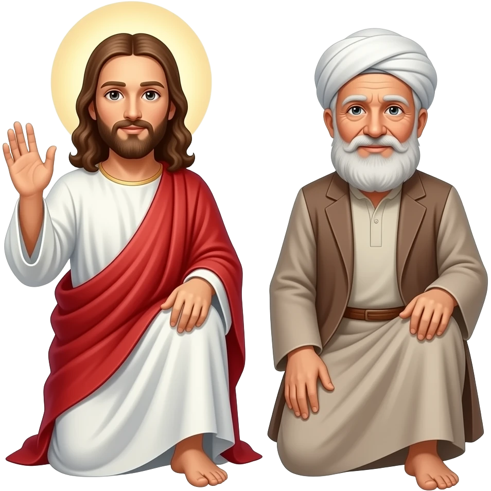 Иисус поднимате за руку с колен пожилого мужчину  без обуви мусульманиа, мужчина без обуви emoji