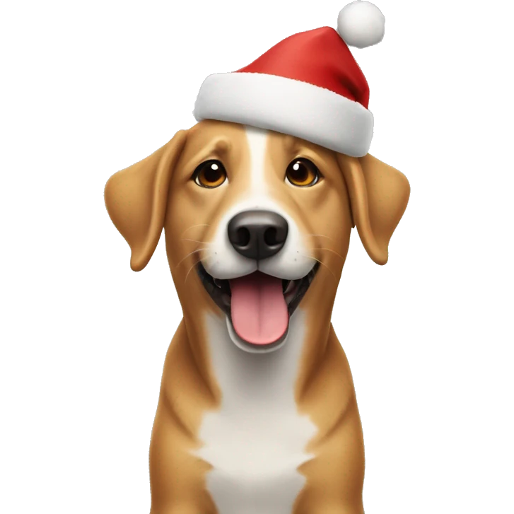 happy dog wearing a christmas hat  emoji