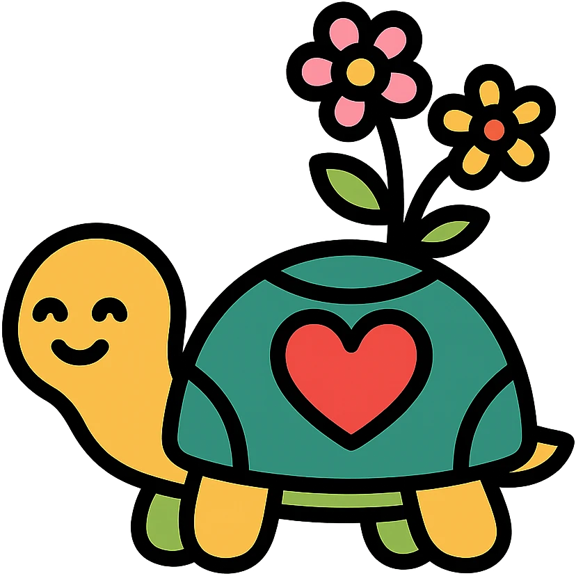 icon color outlined turtle with a heart and flowers, Mother's Day icon emoji