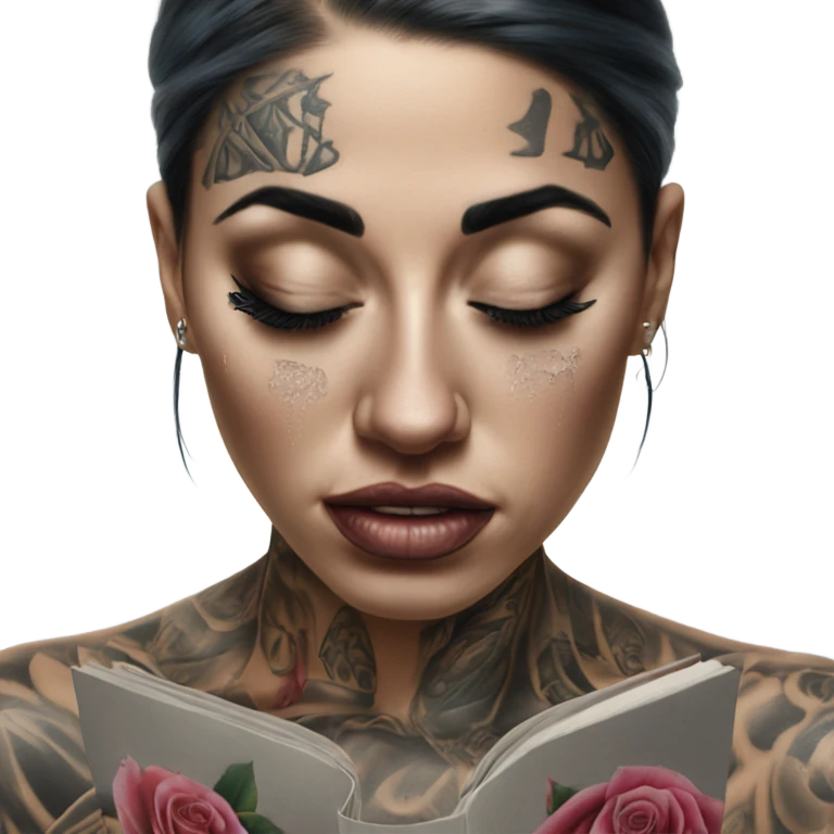Hyper Realistic Beautiful tattooed woman crying looking at a photo  emoji