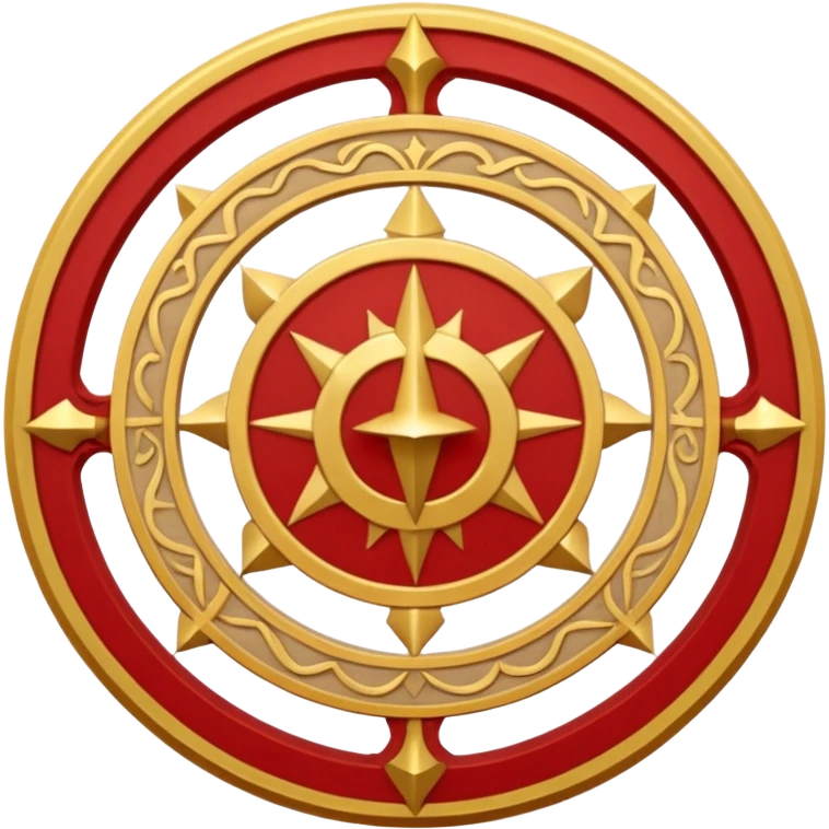 a circular casting sigil inspired by the wizard101 balance school using base color sand and trim color red with A golden scale in the middle as a the main focus  emoji