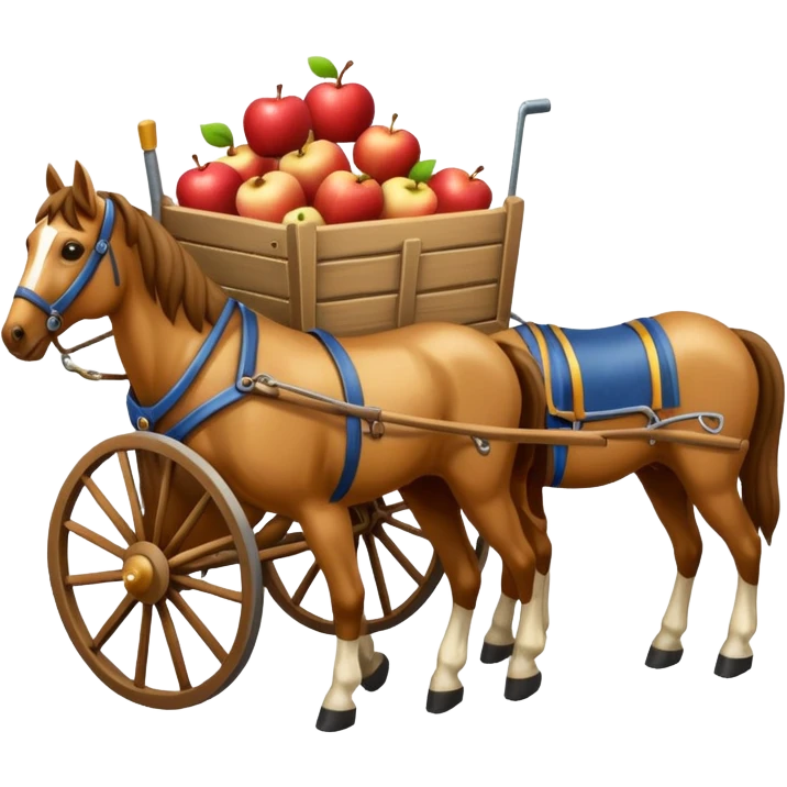isometric horses pulling an old-fashioned cart, apple emoji style emoji
