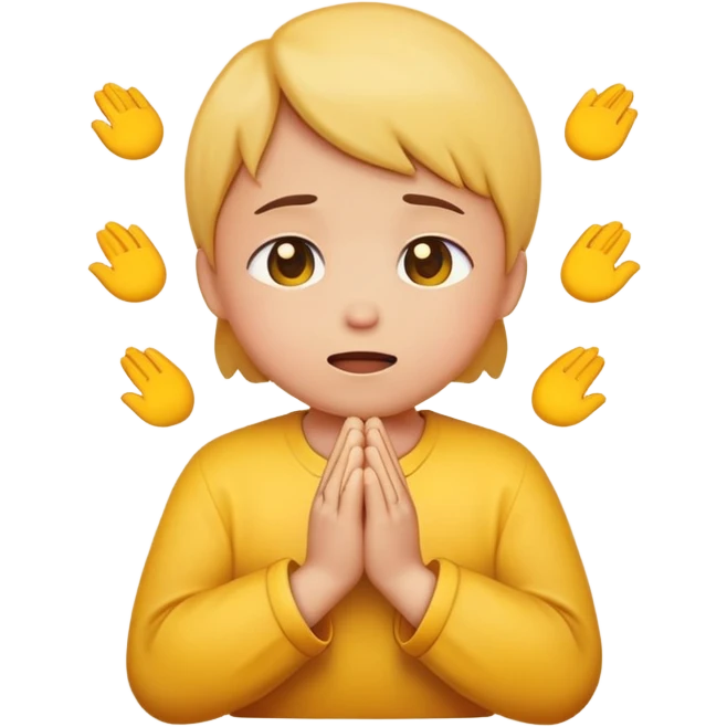 Yellow round emoji looking upwards with teary eyes and hands clasped praying emoji
