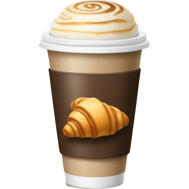 Disposable cup with cappuccino and croissant emoji