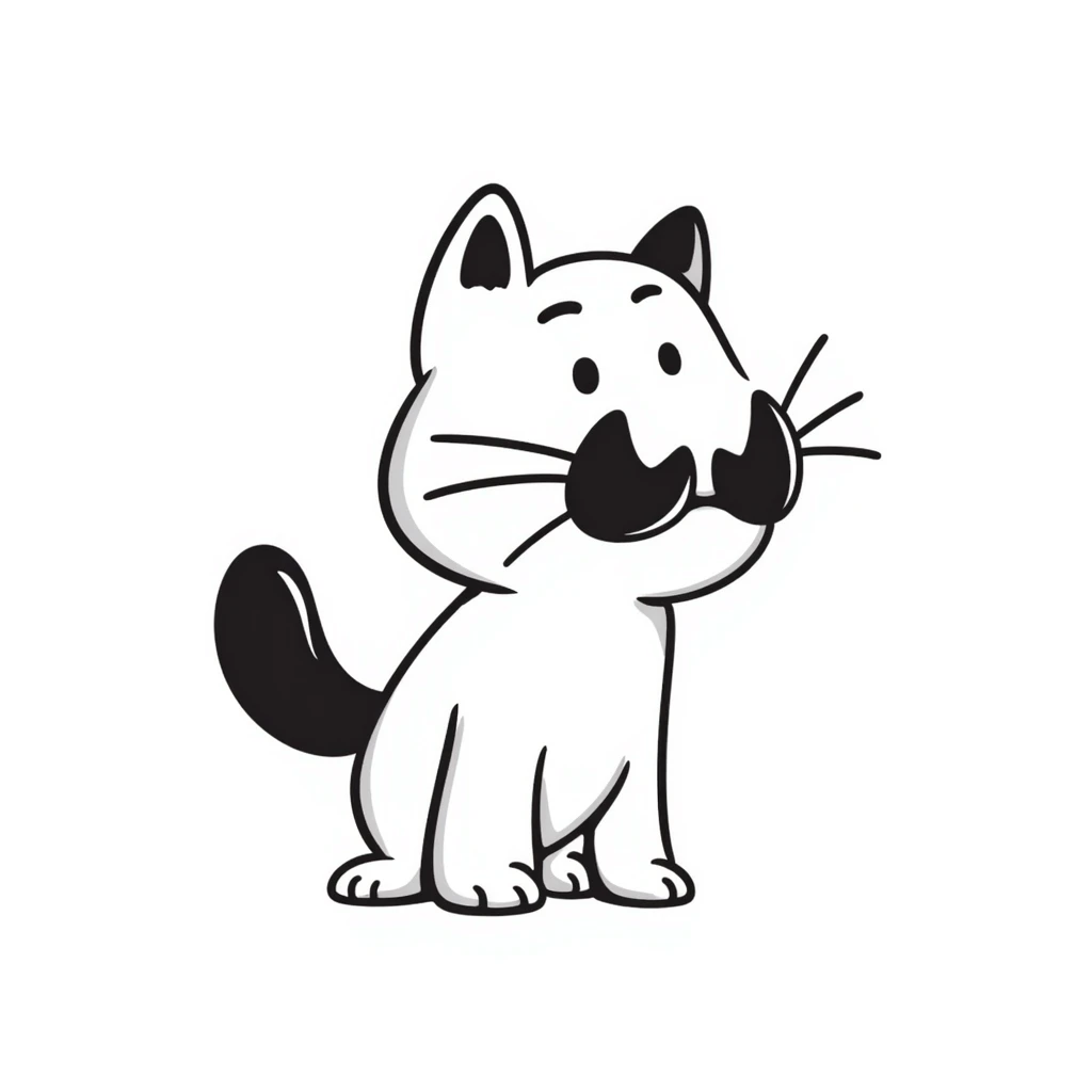sketch of a miniature saber-toothed cat with a tiny body and absurdly massive canine teeth, minimal body with gigantic fangs emoji