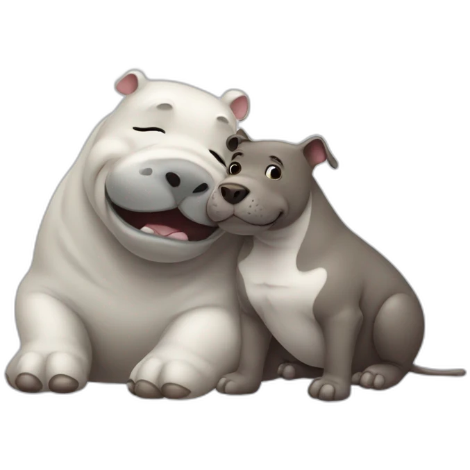 Hippopotamus and White dog hugging  emoji